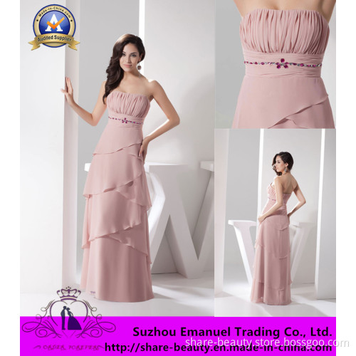 No Risk Shopping 2014 Light Pink Chiffon Strapless Ruched Crystal Beads Elegant Party Dresses